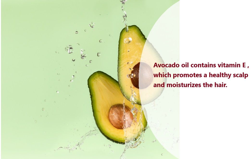 Avocado oil contains vitamin E, which promotes a healthy scalp and moisturizes the hair.